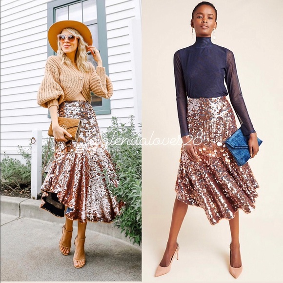 red sequin midi skirt